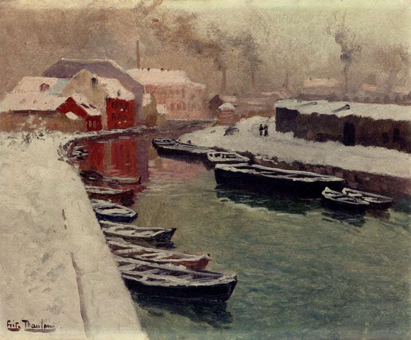 A Snowy Harbor View by Frits Thaulow — Oil Painting Reproduction