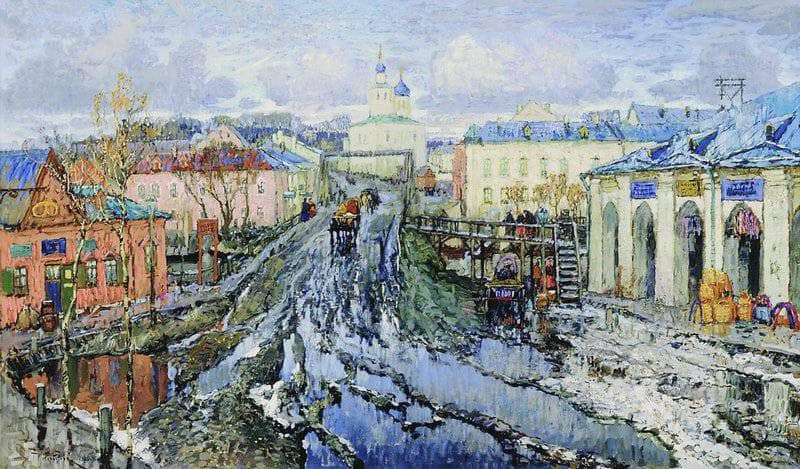 A Street of a Provincial Town by Konstantin Gorbatov — Oil Painting Reproduction