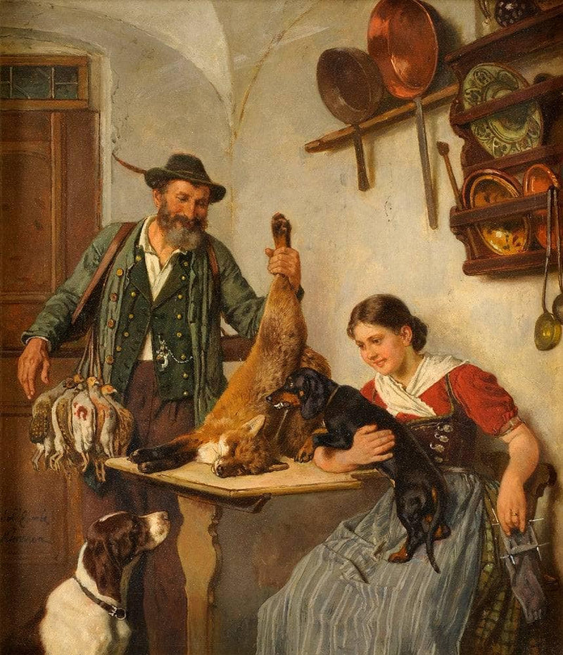 A successful hunt by Adolf Eberle — Oil Painting Reproduction