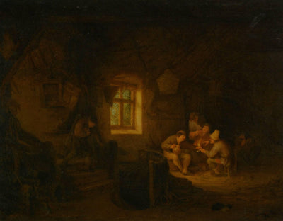 A Tavern Interior with Peasants Drinking Beneath a Window in dining room