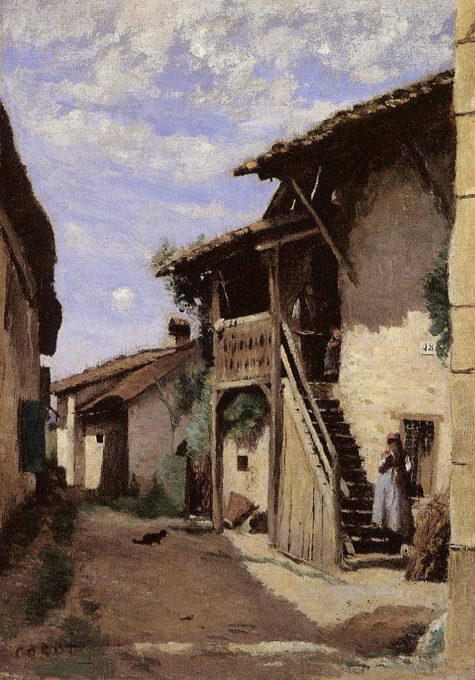 A Village Street, Dardagny by Camille Corot — Oil Painting Reproduction