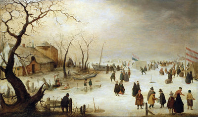 A Winter River Landscape with Figures on the Ice in apartment