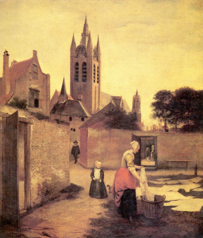 A woman and a child on a Bleichwiese in kitchen