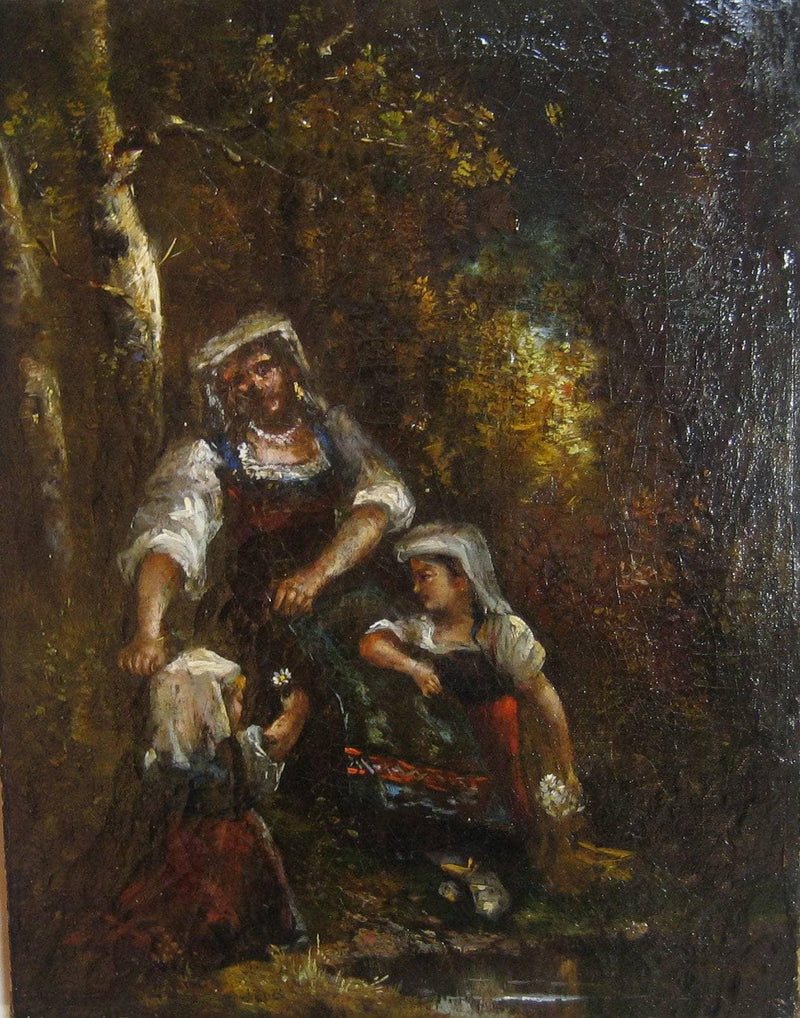A woman and two girls by Adolphe Joseph Thomas Monticelli — Oil Painting Reproduction