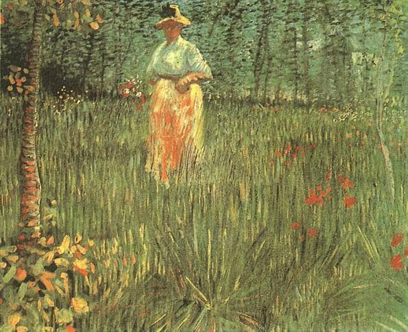 A woman walking in garden by Vincent van Gogh — Oil Painting Reproduction