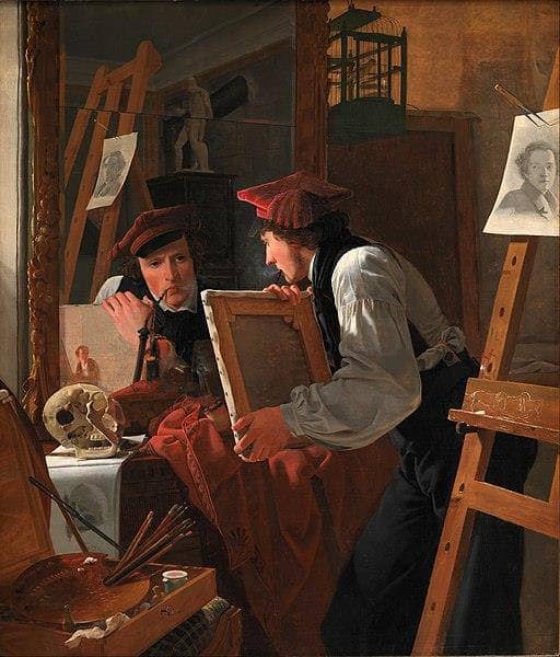 A Young Artist (Ditlev Blunck) Examining a Sketch in a Mirror by Wilhelm Bendz — Oil Painting Reproduction