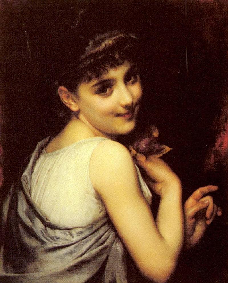 A young beauty holding a red rose by Adolphe Piot — Oil Painting Reproduction