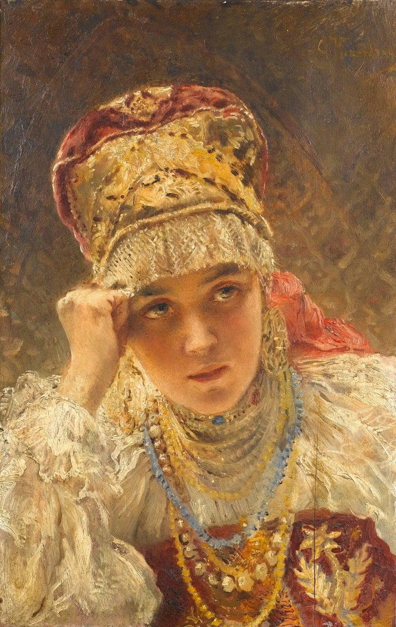 A Young Boyarynia by Konstantin Makovsky — Oil Painting Reproduction