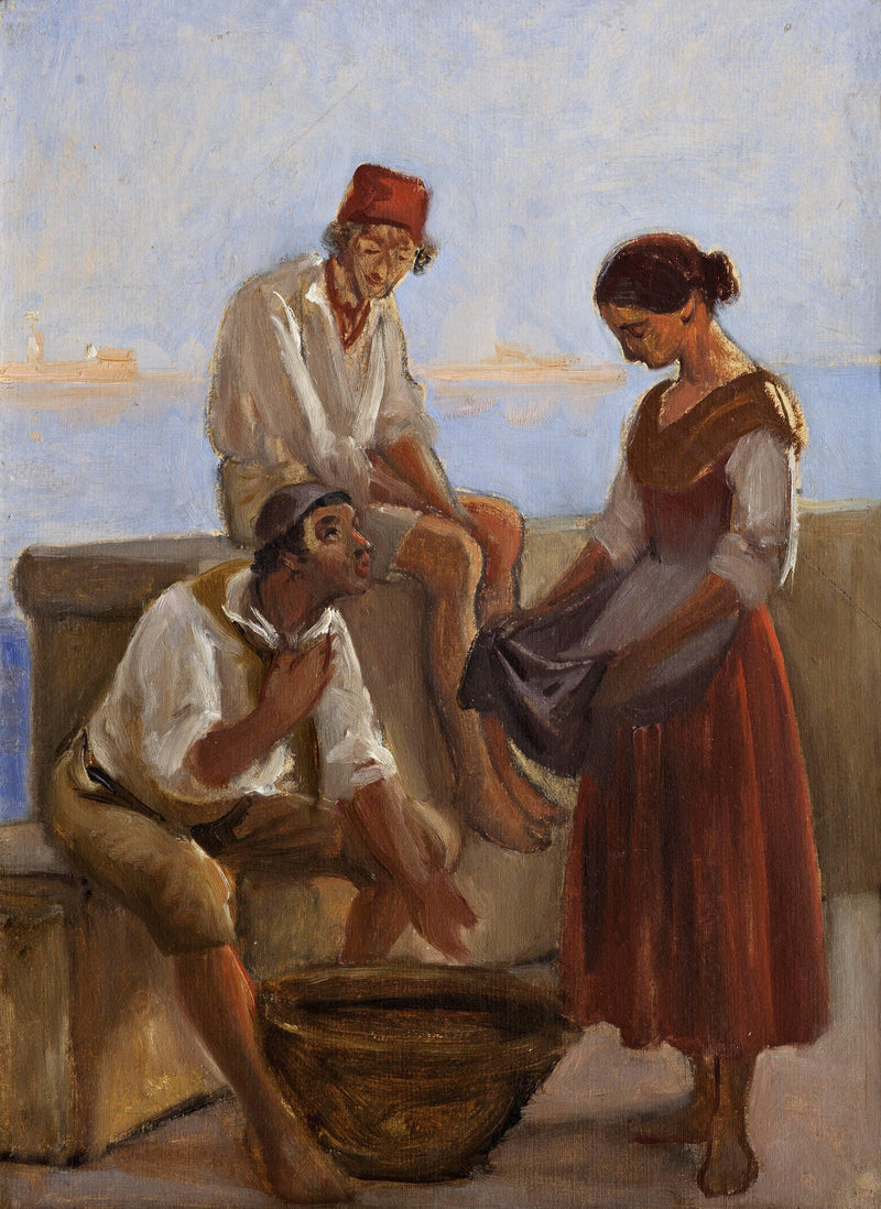 A Young Girl and Two Fishermen by Wilhelm Marstrand — Oil Painting Reproduction