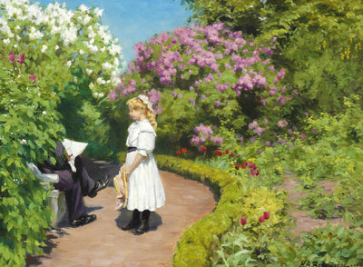 A Young Girl with a Straw Hat, Dressed in a White Summer Dress in master bedroom