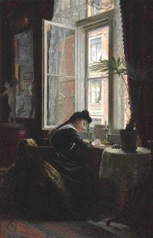 A young girl writes a letter by Carl Bloch — Oil Painting Reproduction
