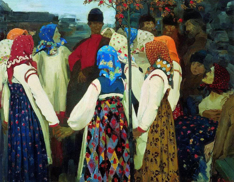 A Young Man Breaking into the Girls Dance, and the Old Women are in Panic by Andrei Ryabushkin — Oil Painting Reproduction