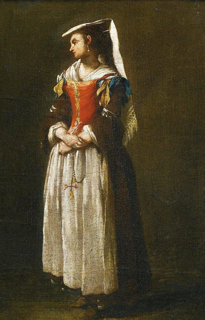 A Young Woman Dressed in Neapolitan Fashion in home office