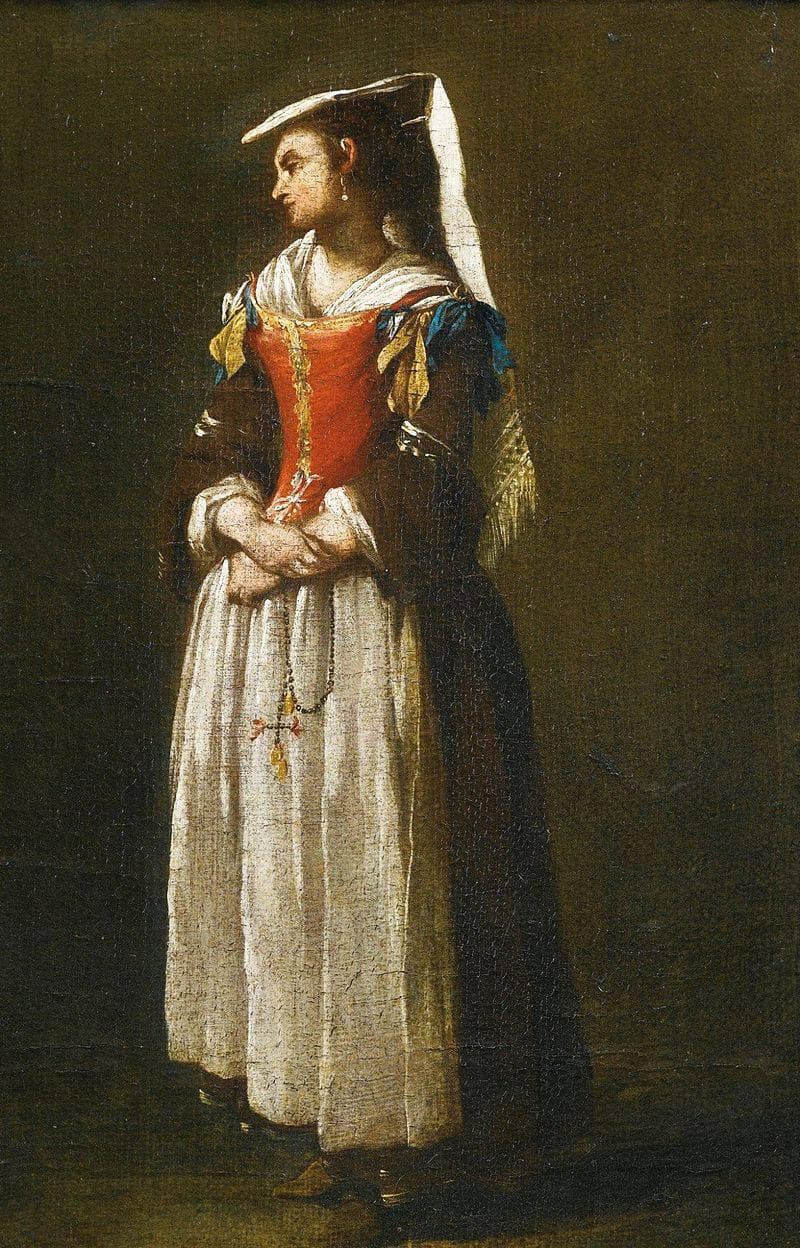 A Young Woman Dressed in Neapolitan Fashion by Jean Barbault — Oil Painting Reproduction