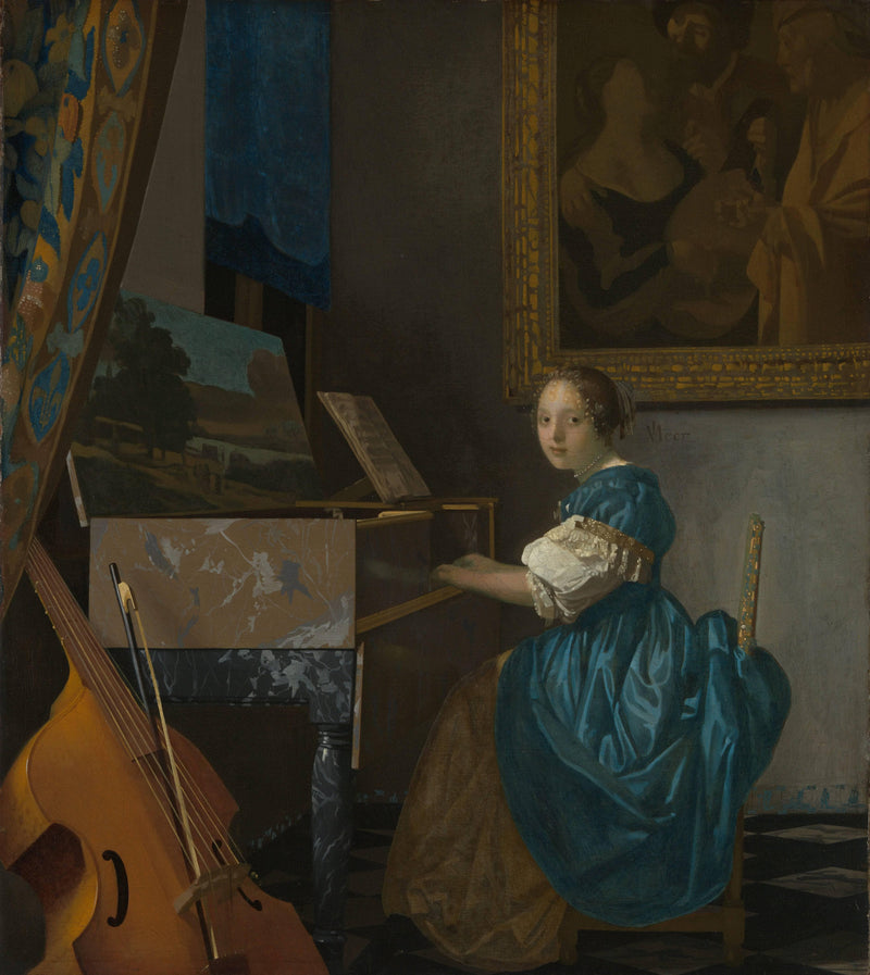 A young woman seated at a virginal (A Lady Seated at a Virginal) by Johannes Vermeer — Oil Painting Reproduction