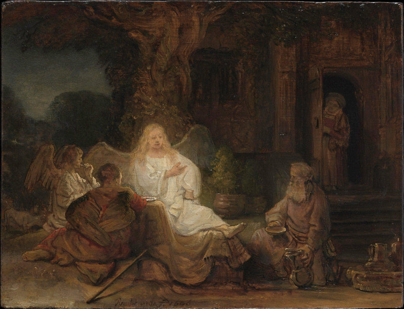 Abraham serving the angels by Rembrandt — Oil Painting Reproduction