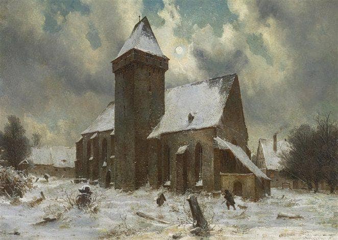 Abbey Church in Winter. (St. Michaelis in Bautzen?) by Carl Julius von Leypold — Oil Painting Reproduction