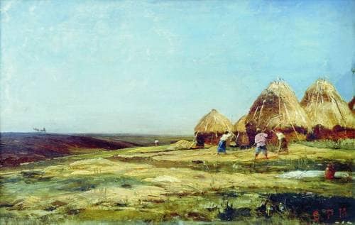 Ablyazov. Threshing by Alexey Bogolyubov — Oil Painting Reproduction