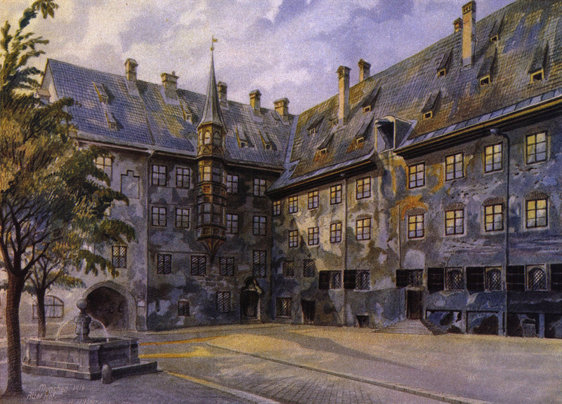 The Courtyard of the Old Residency in Munich by Adolf Hitler — Oil Painting Reproduction