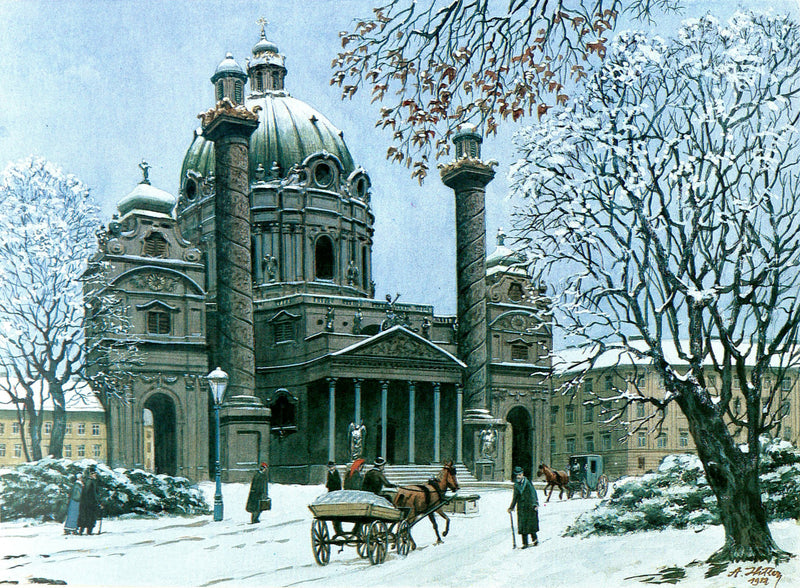 The Karlskirche in Winter by Adolf Hitler — Oil Painting Reproduction