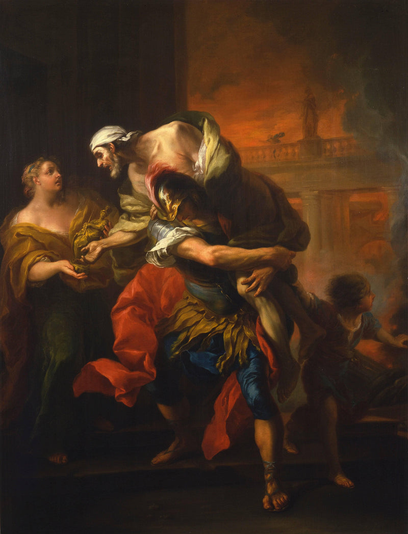 Aeneas Rescues Anchises From The Burning Troy by Charles-Andre van Loo (Carle van Loo) — Oil Painting Reproduction