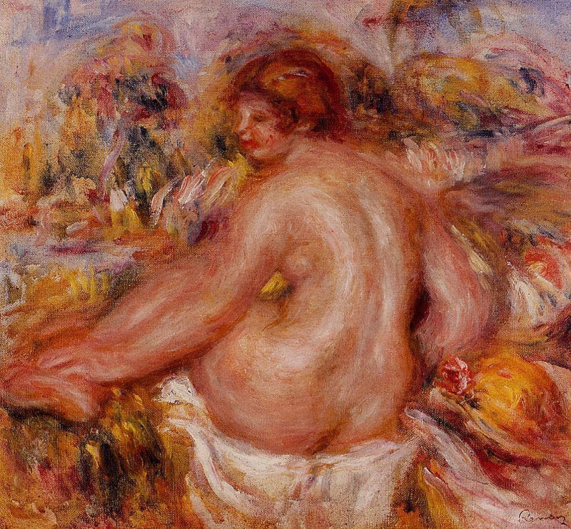 After Bathing, Seated Female Nude by Pierre-Auguste Renoir — Oil Painting Reproduction