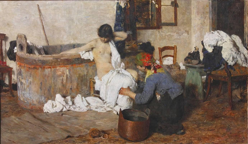 After the bath by Giacomo Favretto — Oil Painting Reproduction