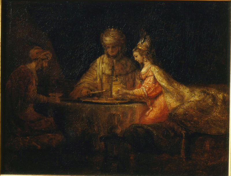 Ahasuerus (Xerxes), Haman and Esther by Rembrandt — Oil Painting Reproduction