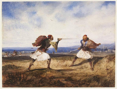 Albanian Duel Somewhere in South of Albania During Ottoman Reign in entryway