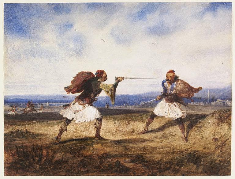 Albanian Duel Somewhere in South of Albania During Ottoman Reign by Alexandre-Gabriel Decamps — Oil Painting Reproduction