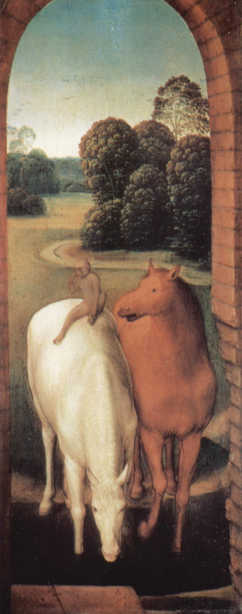 Allegorical representation of two horses and a monkey by Hans Memling, Oil Painting Reproduction