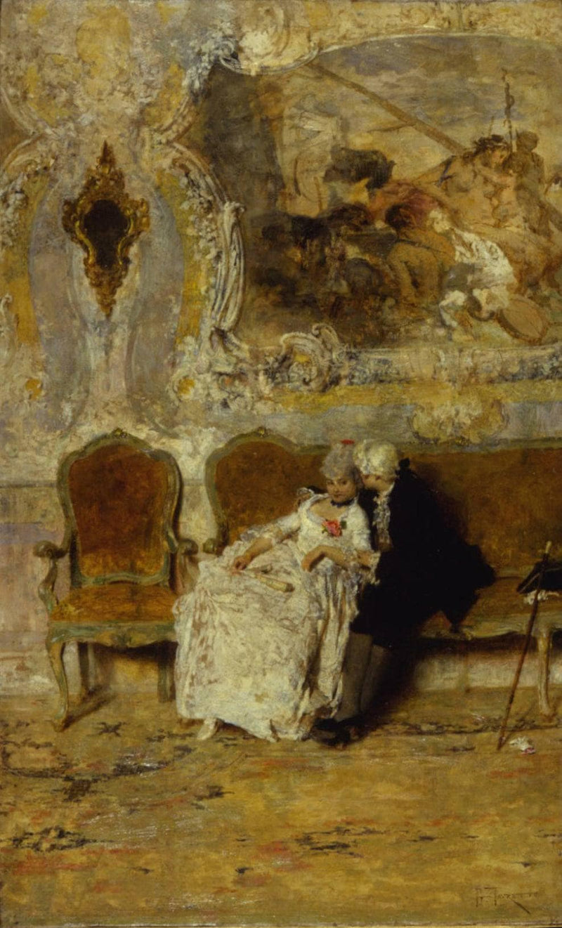 Alone, in a corner of the Salon by Giacomo Favretto — Oil Painting Reproduction
