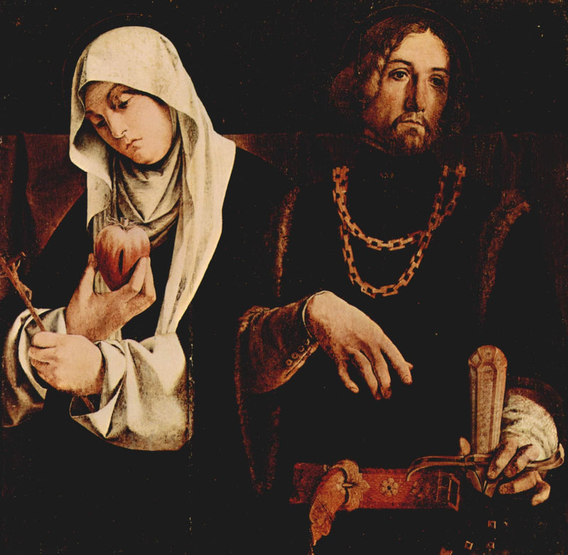 Altar of Recanati polyptych, crowning of the right wing: St. Catherine of Siena, and St. Sigismund by Lorenzo Lotto — Oil Painting Reproduction