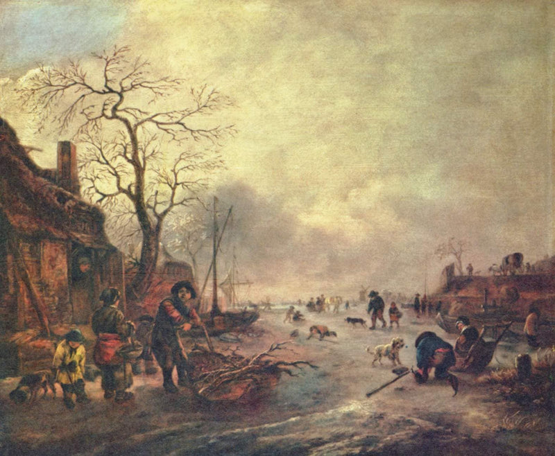 Amusement on the Ice by Isaac van Ostade — Oil Painting Reproduction