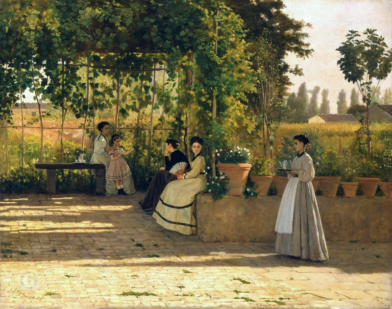 An after lunch (the arbor) by Silvestro Lega — Oil Painting Reproduction