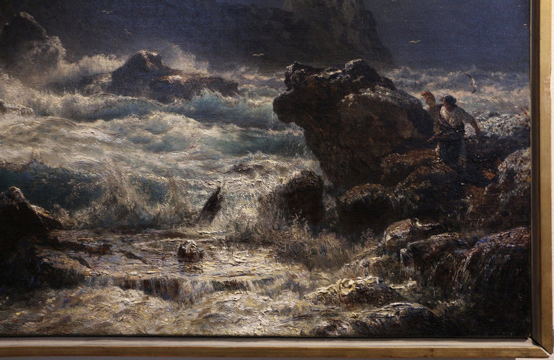 An agitated marina under a stormy sky by Andreas Achenbach — Oil Painting Reproduction