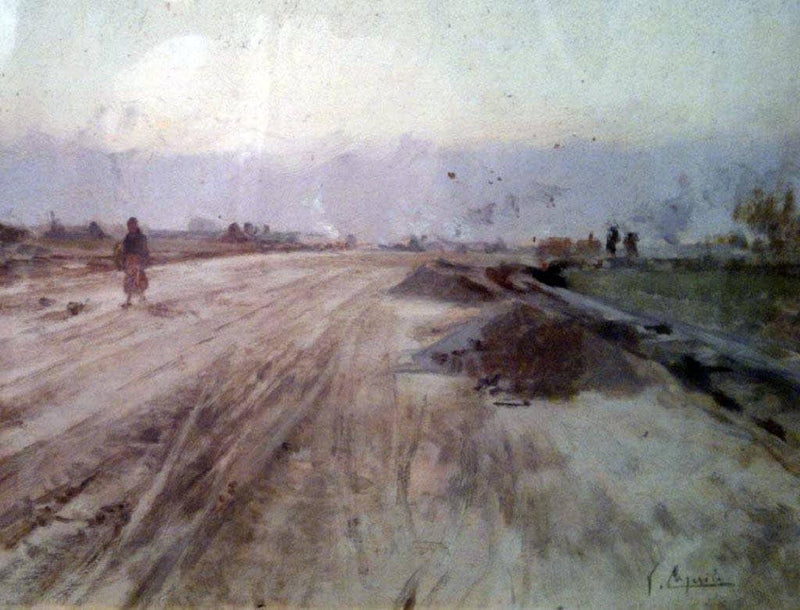 An almost deserted road by Vincenzo Caprile — Oil Painting Reproduction