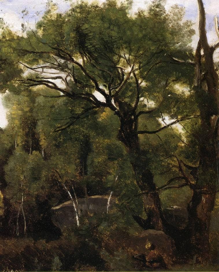 An Artist Painting in the Forest of Fountainebleau by Camille Corot — Oil Painting Reproduction