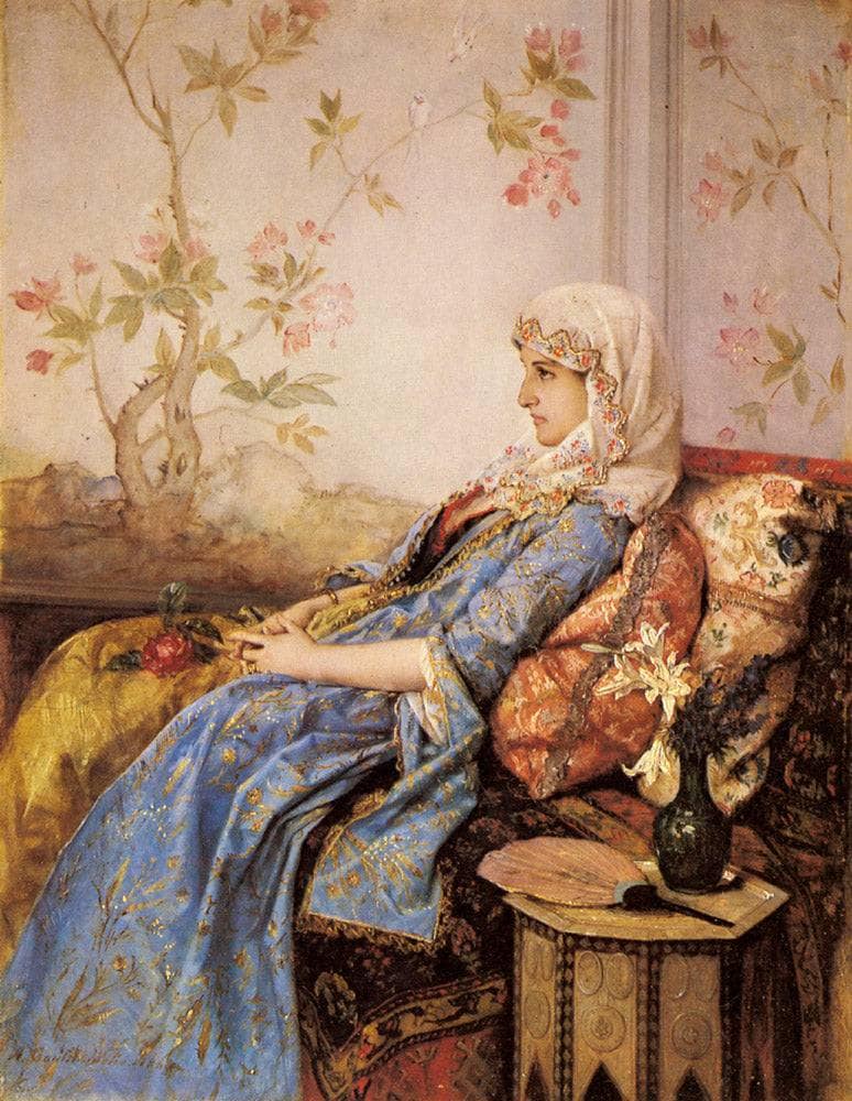 An Exotic Beauty in an Interior by Auguste Toulmouche — Oil Painting Reproduction