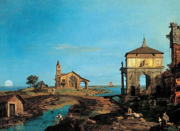 An Island in the Lagoon with a Gateway and a Church by Canaletto — Oil Painting Reproduction