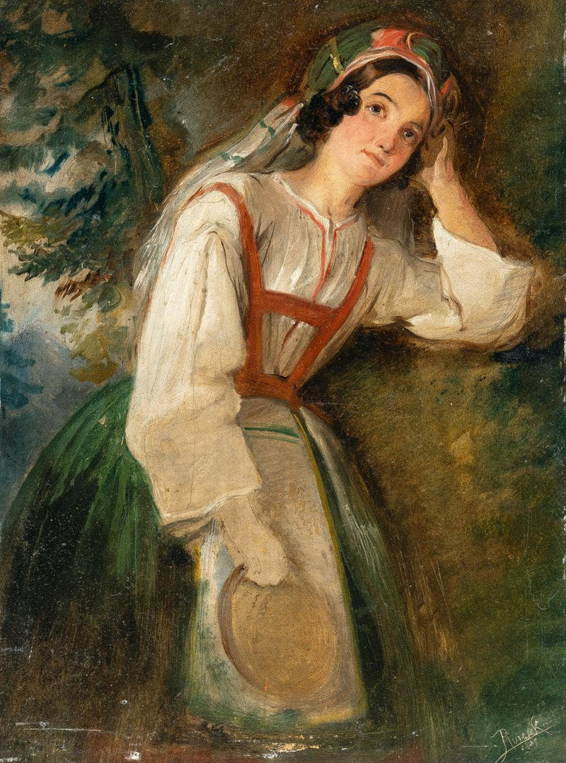 An Italian beauty with a tambourine by Anton Romako — Oil Painting Reproduction