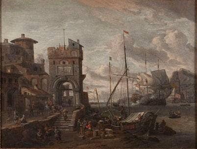 An Italian Harbor by Abraham Storck — Oil Painting Reproduction