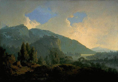 An Italian Landscape with Mountains and a River in living room