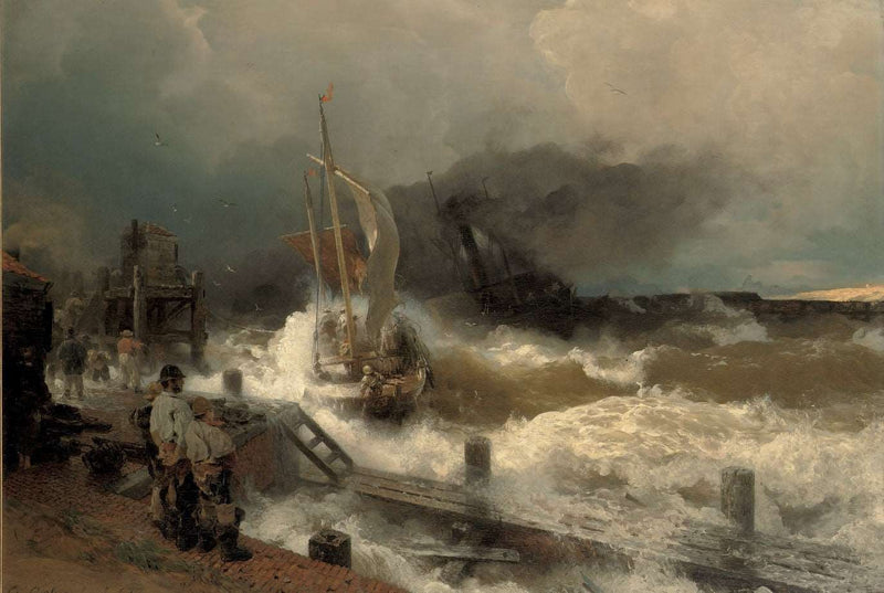 A Fishing Boat and a Steamer in Rough Seas by Andreas Achenbach — Oil Painting Reproduction