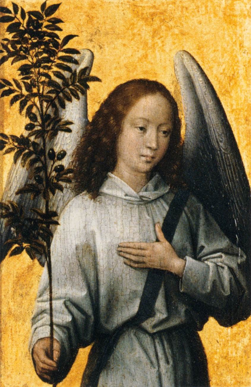 Angel Holding an Olive Branch by Hans Memling — Oil Painting Reproduction