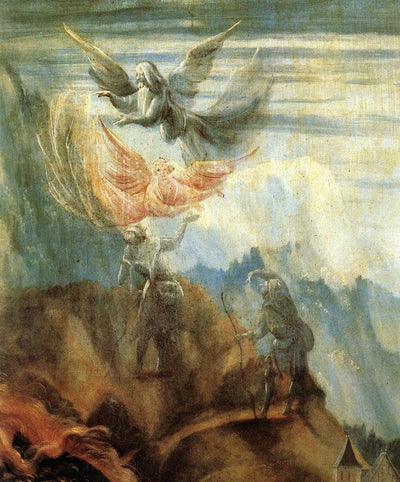 Annunciation to the Shepherds (detail from the Annunciation from the Isenheim Altarpiece) in entryway