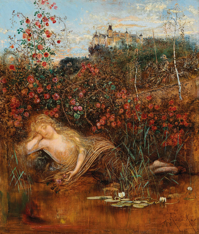 A Kamptal Nymph under a Rose Hedge by Anton Romako — Oil Painting Reproduction