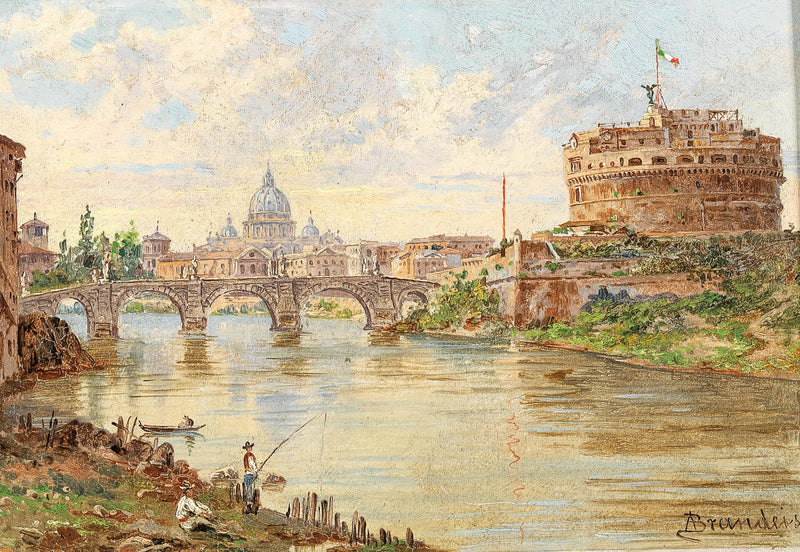 A View of Rome with Castel SantâAngelo, Ponte SantâAngelo and St Peterâs Basilica in the Background by Antonietta Brandeis — Oil Painting Reproduction
