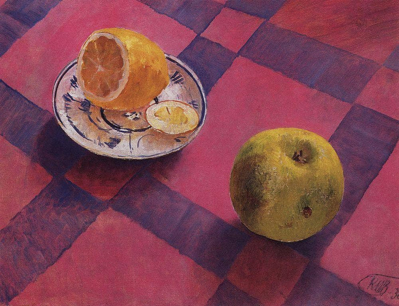 Apple and lemon by Kuzma Petrov-Vodkin — Oil Painting Reproduction