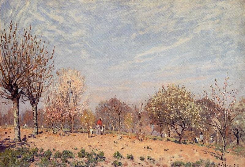 Apple Trees in Flower, Spring Morning (Pommiers en Fleurs Louveciennes) by Alfred Sisley — Oil Painting Reproduction